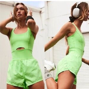NWT Free People Righteous Runsie  Neon Green Cutout Jumpsuit